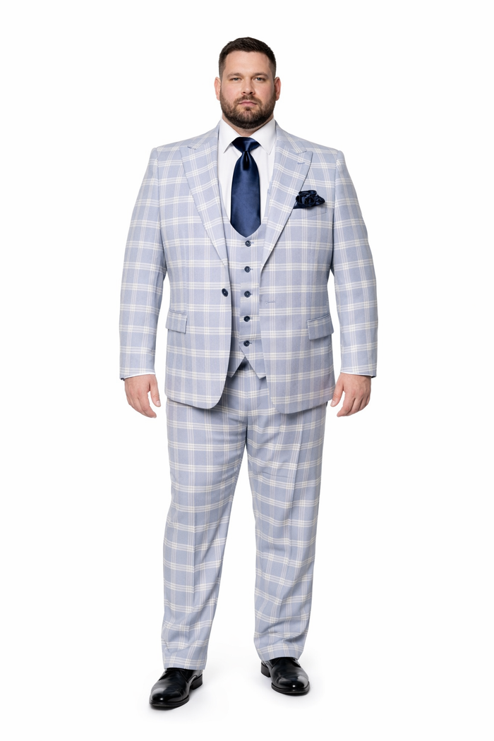 Rossiman Crest Sky Blue Checkered 3-Piece Luxe Suit