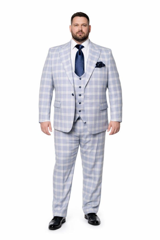 Rossiman Crest Sky Blue Checkered 3-Piece Luxe Suit