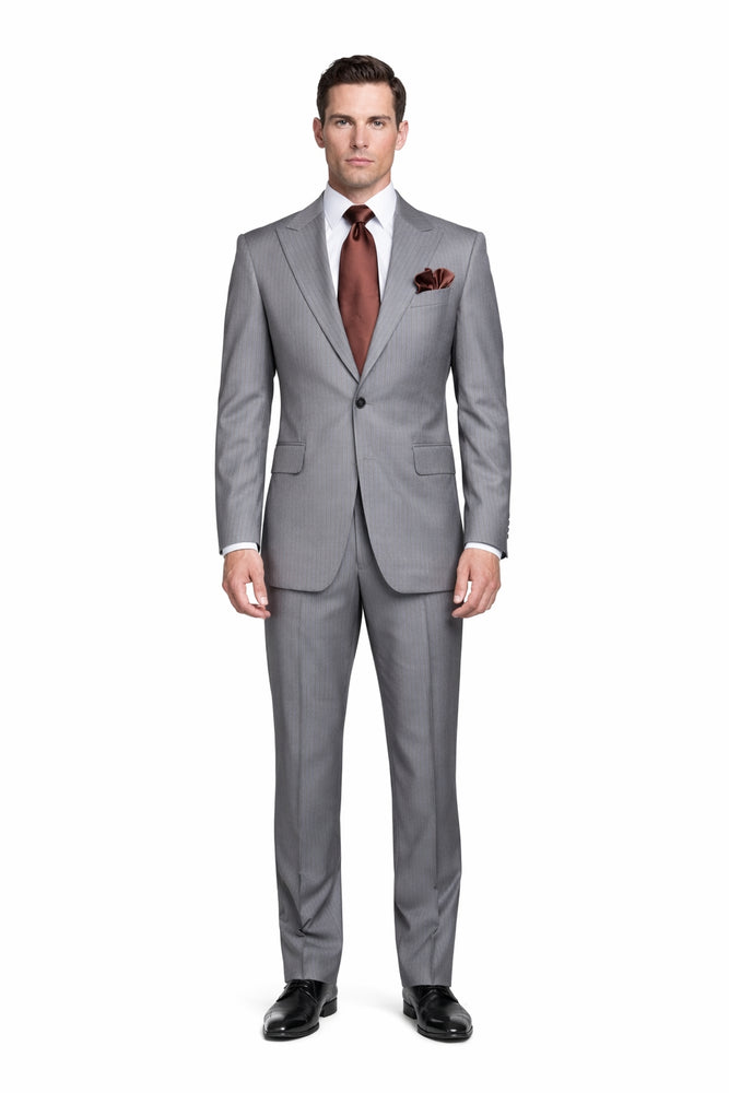 Soft Meridian Grey Pinstripe 3-Piece Classic Luxe Suit by Rossiman