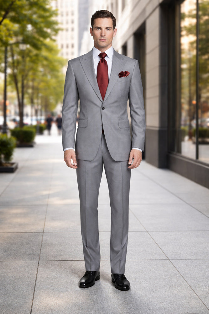 Soft Meridian Grey Pinstripe 3-Piece Classic Luxe Suit by Rossiman