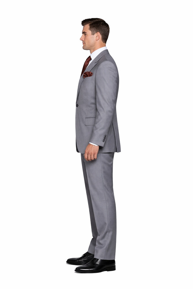 Soft Meridian Grey Pinstripe 3-Piece Classic Luxe Suit by Rossiman