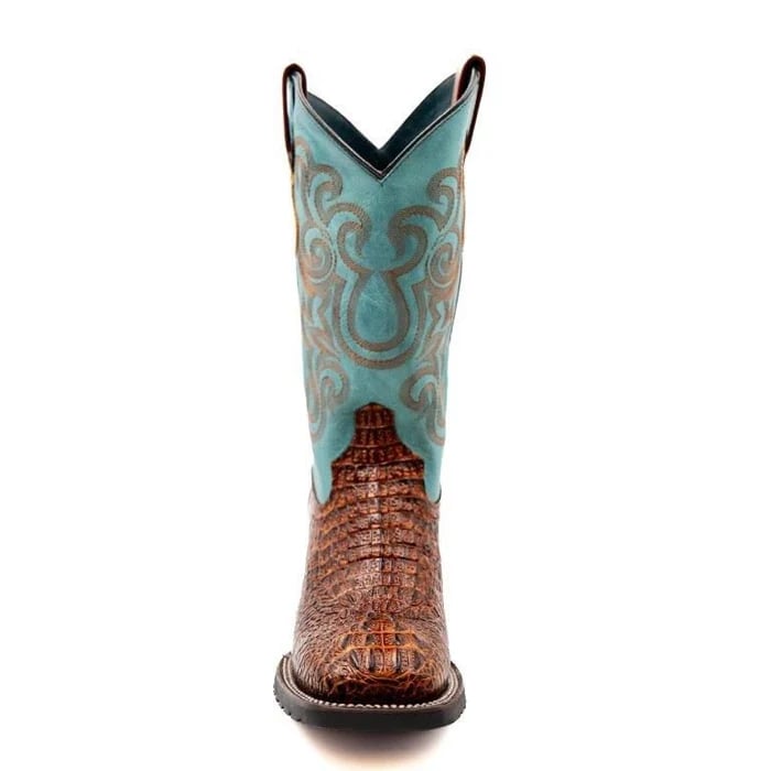 Men's Ferrini Stampede Western Cowboy Boots - Handcrafted Crocodile Print Leather - Rust