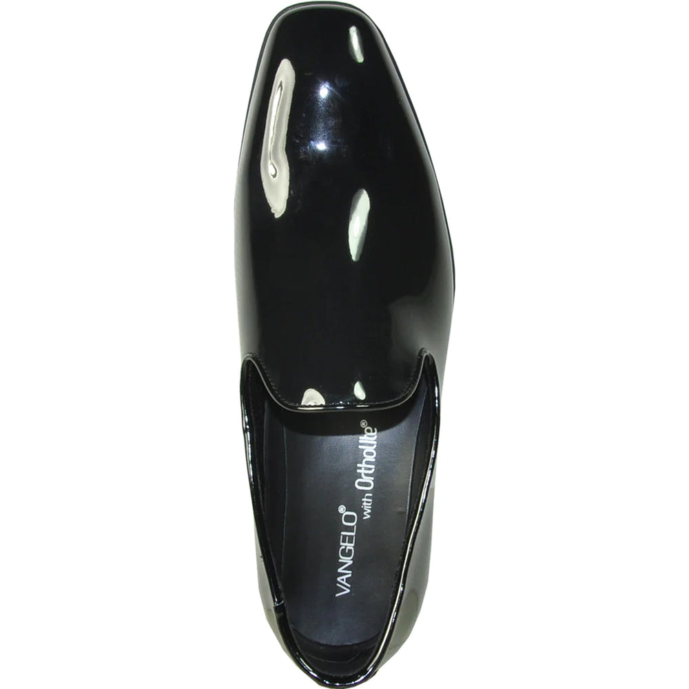 Bravo Mens Classic Plain Toe Slip on Patent Loafer Tuxedo Shoe in Black
