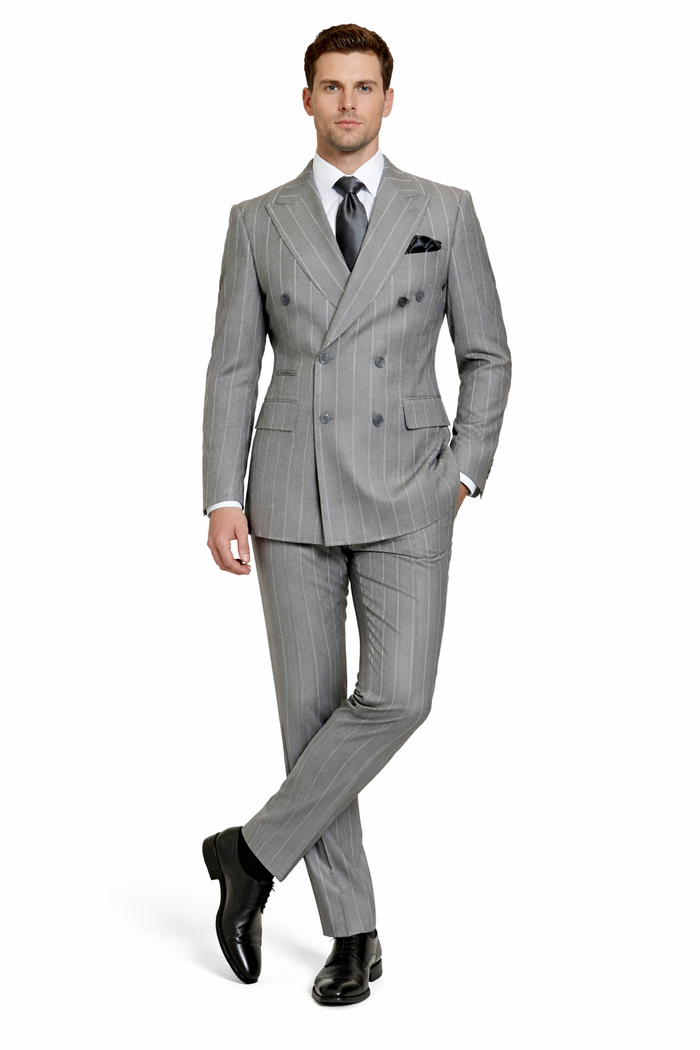 Steel Monarch Grey Double-Breasted 3-Piece Prestige Suit by Rossiman