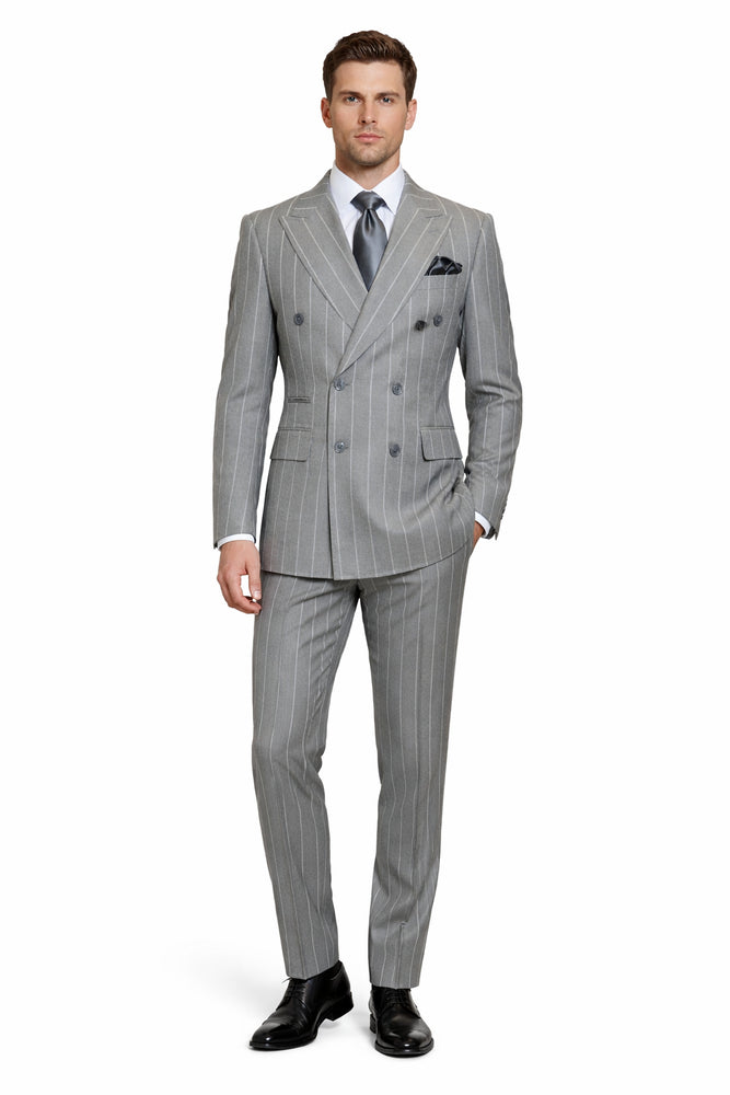 Steel Monarch Grey Double-Breasted 3-Piece Prestige Suit by Rossiman