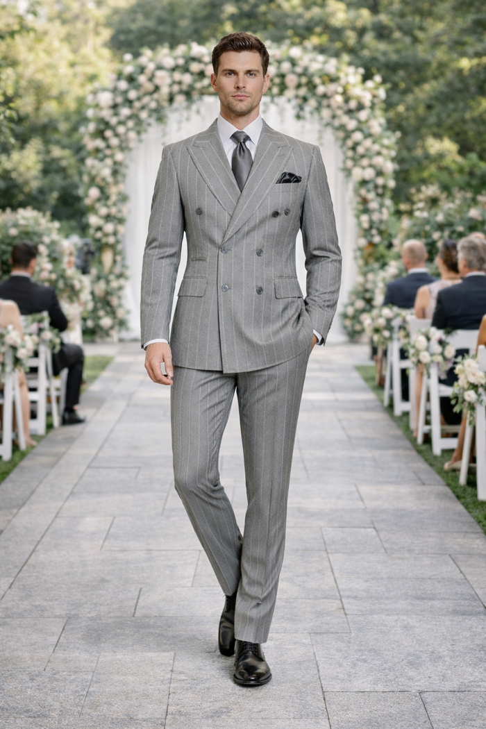Steel Monarch Grey Double-Breasted 3-Piece Prestige Suit by Rossiman