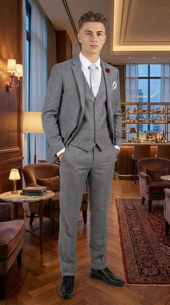 Boys and Guys Light Grey Graduation Suit with Vest, Formal Dress Suit for Special Occasions