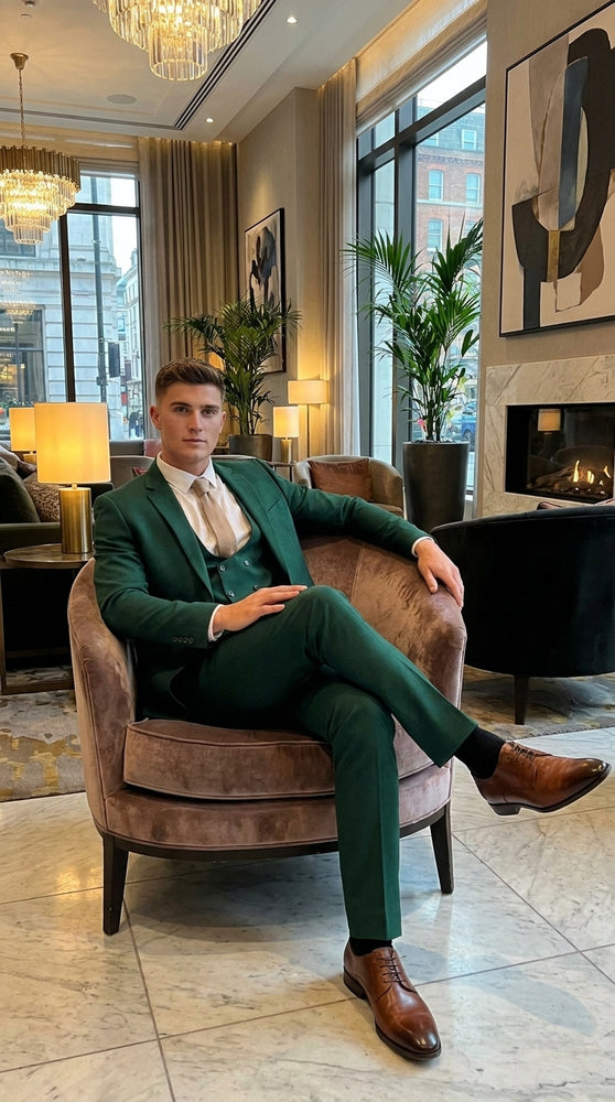 Men’s Emerald Green 3-Piece Suit – Hunter Green Wedding, Prom and Formal Suit with Vest