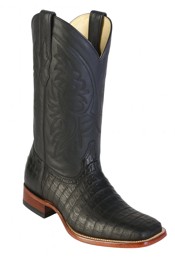 Los Altos Boots Men's Black Caiman Belly Wide Square Toe Boots