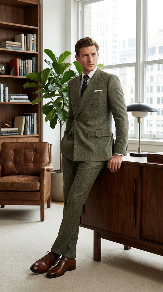 Men’s Grey Kingsman Inspired Double Breasted Suit, Colin Firth Style Peak Lapel Formal Suit
