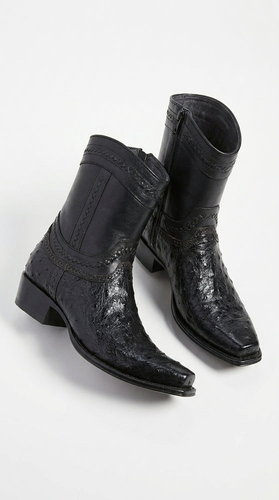 Los Altos Black Ostrich Low Shaft European Square Toe Men’s Boot
