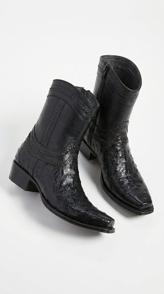 Los Altos Black Ostrich Low Shaft European Square Toe Men’s Boot