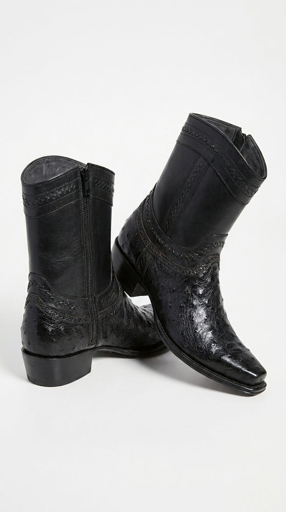 Los Altos Black Ostrich Low Shaft European Square Toe Men’s Boot