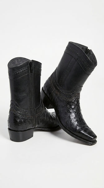 Los Altos Black Ostrich Low Shaft European Square Toe Men’s Boot