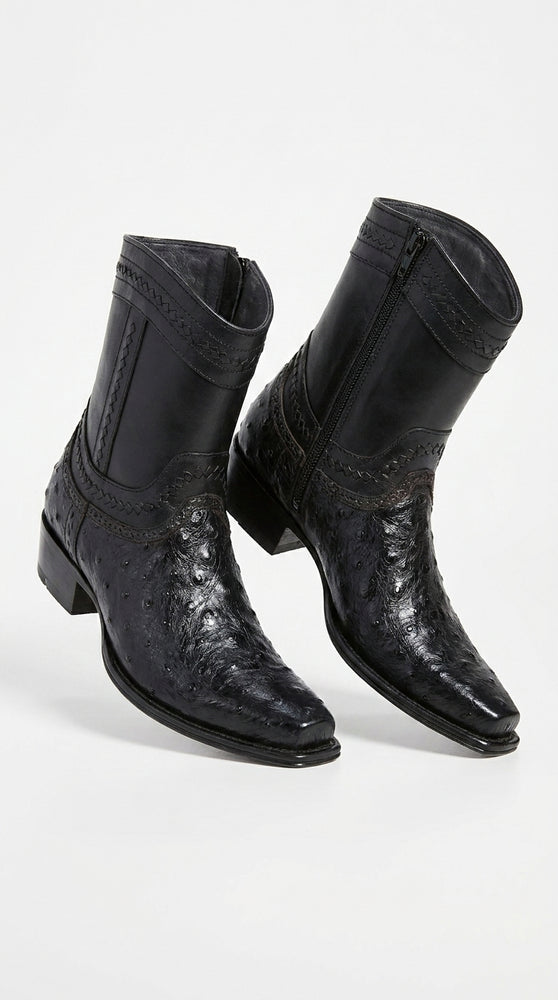 Los Altos Black Ostrich Low Shaft European Square Toe Men’s Boot