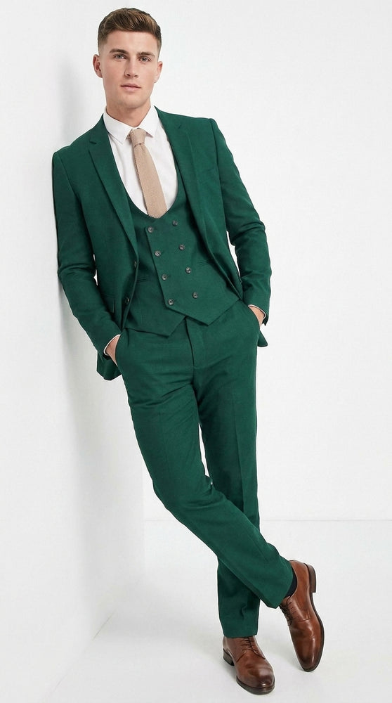 Men’s Emerald Green 3-Piece Suit – Hunter Green Wedding, Prom and Formal Suit with Vest