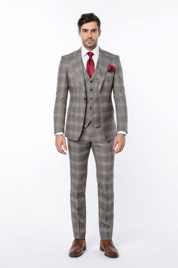 Suits With Baggy Pleated Pants - Wide Leg Pants 100% Wool - Classic Fit Single Breast Lapel Vest by Rossiman