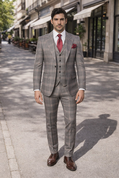 Suits With Baggy Pleated Pants - Wide Leg Pants 100% Wool - Classic Fit Single Breast Lapel Vest by Rossiman