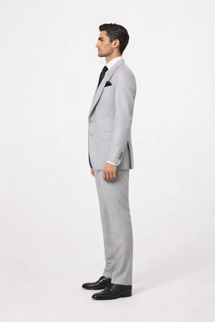 Suits With Baggy Pleated Pants - Wide Leg Pants 100% Wool - Classic Fit in Grey One Button 3 Piece Suit by Rossiman
