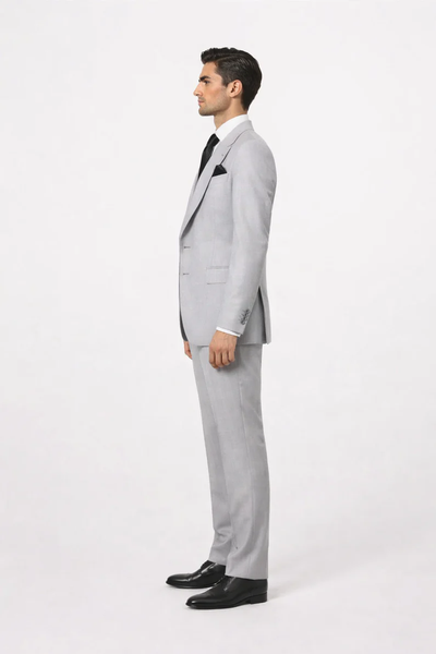 Suits With Baggy Pleated Pants - Wide Leg Pants 100% Wool - Classic Fit in Grey One Button 3 Piece Suit by Rossiman