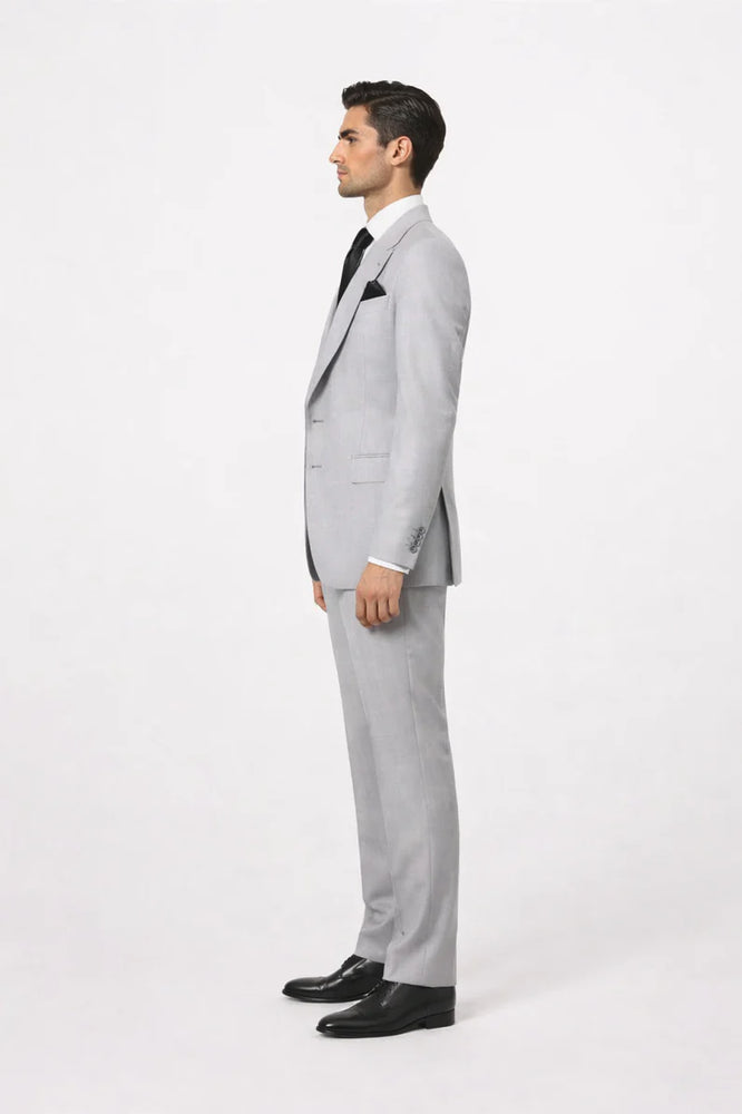 Suits With Baggy Pleated Pants - Wide Leg Pants 100% Wool - Classic Fit in Grey One Button 3 Piece Suit by Rossiman
