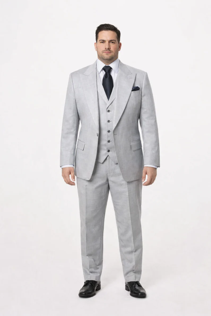 Suits With Baggy Pleated Pants - Wide Leg Pants 100% Wool - Classic Fit in Grey One Button 3 Piece Suit by Rossiman