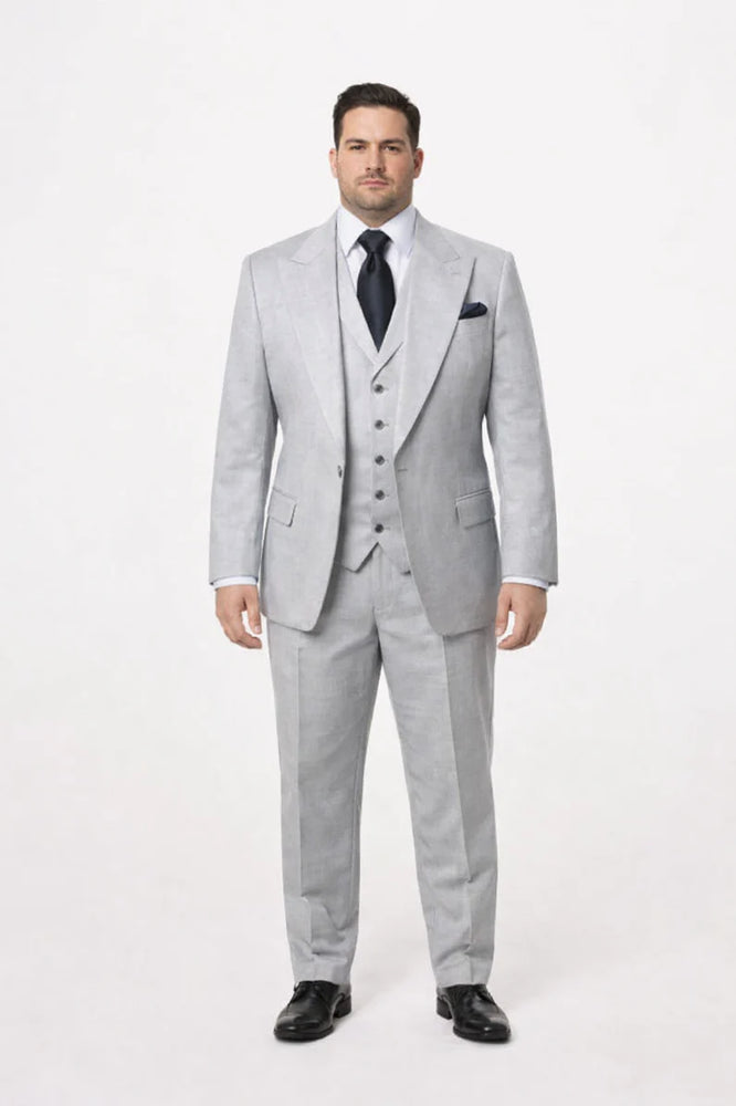 Suits With Baggy Pleated Pants - Wide Leg Pants 100% Wool - Classic Fit in Grey One Button 3 Piece Suit by Rossiman