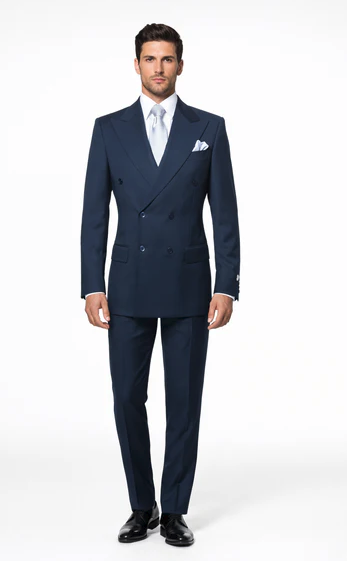 Suits With Baggy Pleated Pants - Wide Leg Pants 100% Wool - Classic Fit in Navy Single Breast Lapel by Rossiman