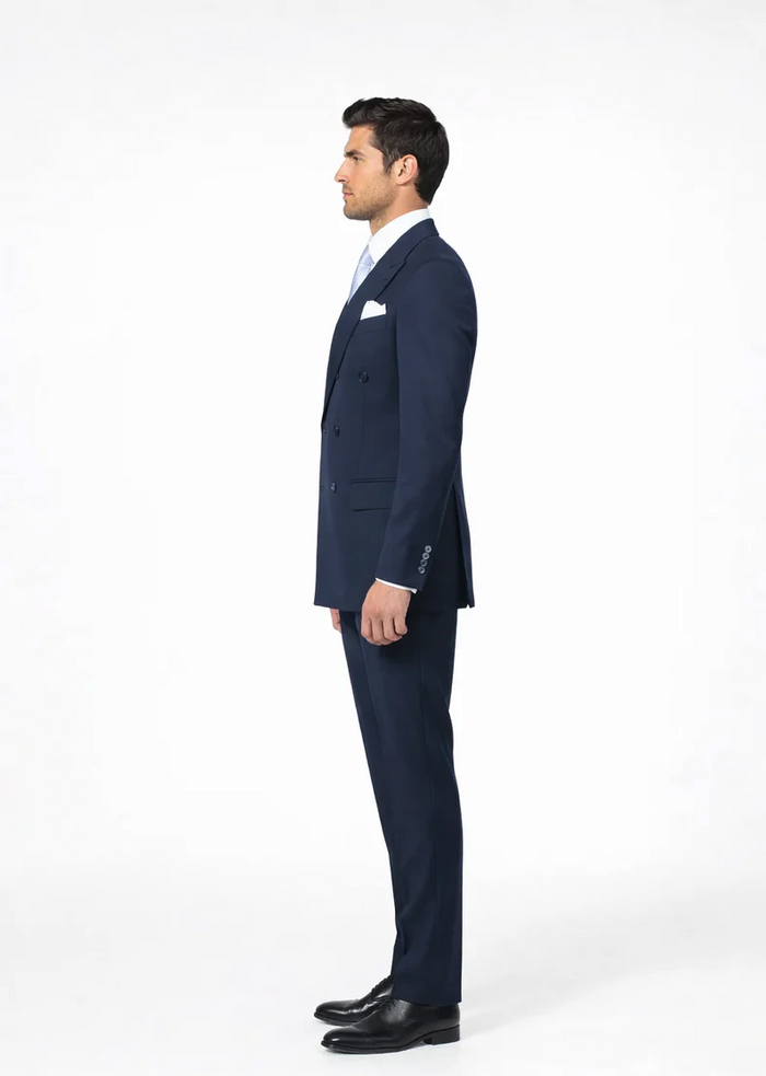 Suits With Baggy Pleated Pants - Wide Leg Pants 100% Wool - Classic Fit in Navy Single Breast Lapel by Rossiman