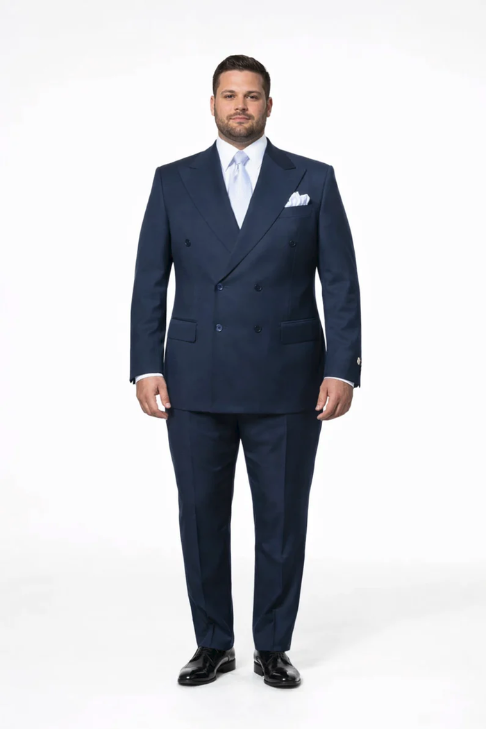 Suits With Baggy Pleated Pants - Wide Leg Pants 100% Wool - Classic Fit in Navy Single Breast Lapel by Rossiman