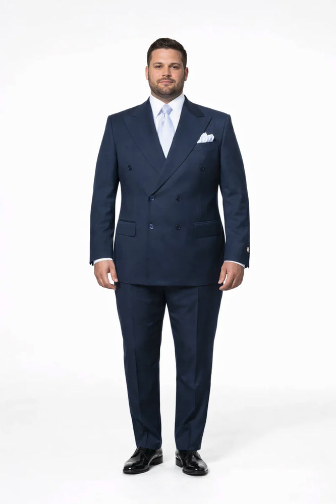 Suits With Baggy Pleated Pants - Wide Leg Pants 100% Wool - Classic Fit in Navy Single Breast Lapel by Rossiman