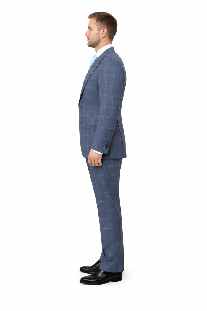 Suits With Baggy Pleated Pants - Wide Leg Pants 100% Wool - Classic Fit in Navy by Rossiman