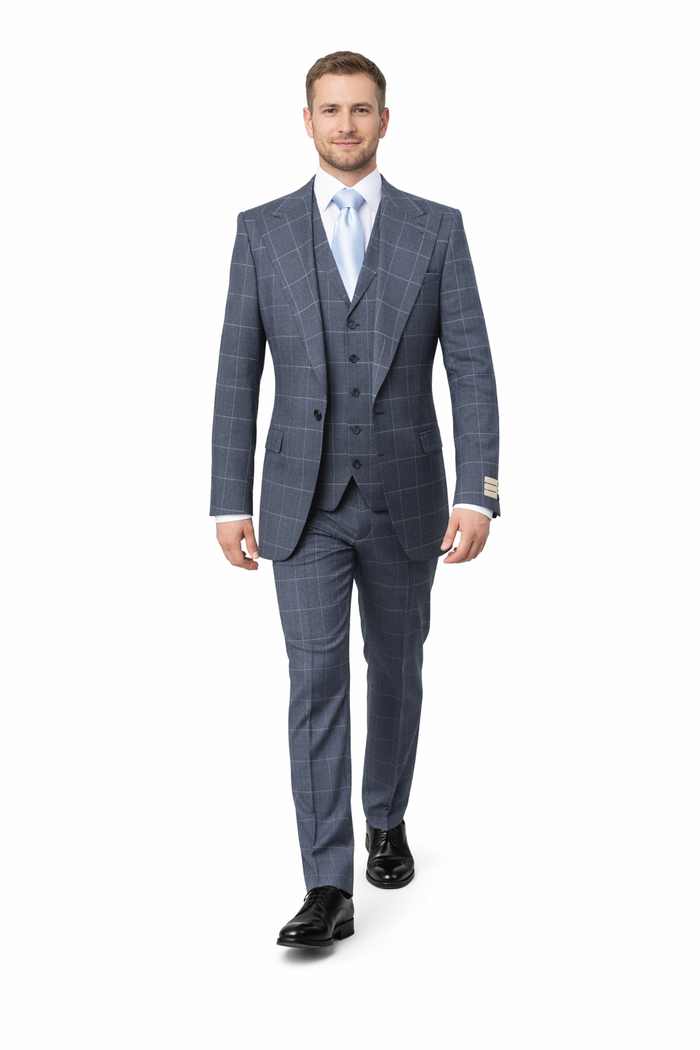 Suits With Baggy Pleated Pants - Wide Leg Pants 100% Wool - Classic Fit in Navy by Rossiman