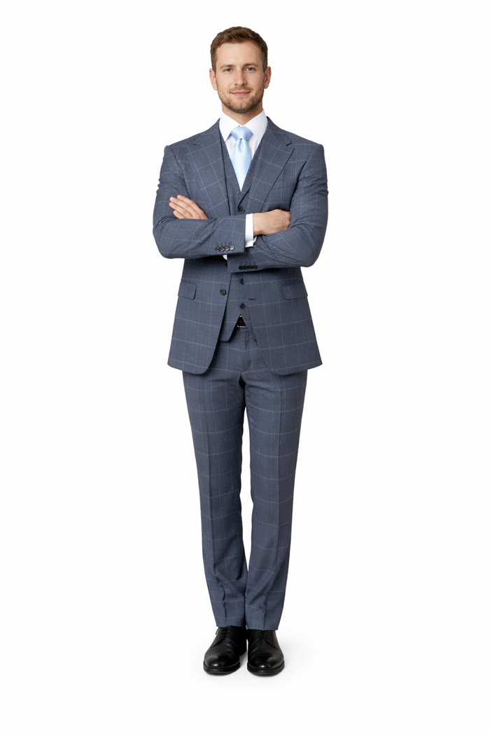 Suits With Baggy Pleated Pants - Wide Leg Pants 100% Wool - Classic Fit in Navy by Rossiman