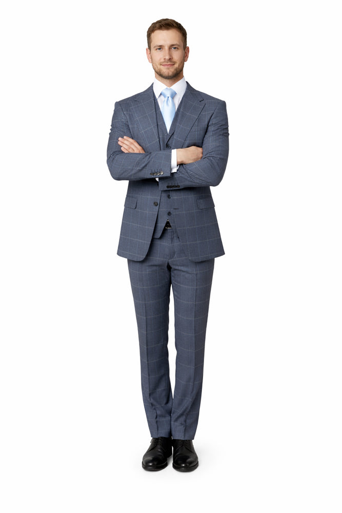 Suits With Baggy Pleated Pants - Wide Leg Pants 100% Wool - Classic Fit in Navy by Rossiman