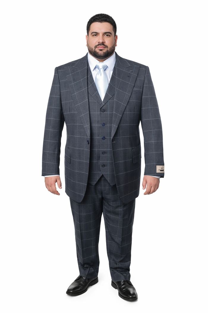Suits With Baggy Pleated Pants - Wide Leg Pants 100% Wool - Classic Fit in Navy by Rossiman