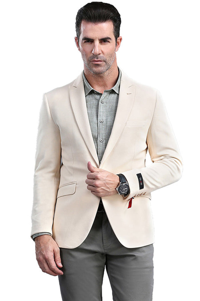 Men's Tan Peak Lapel Skinny Fit Blazer by Tazzio Suits