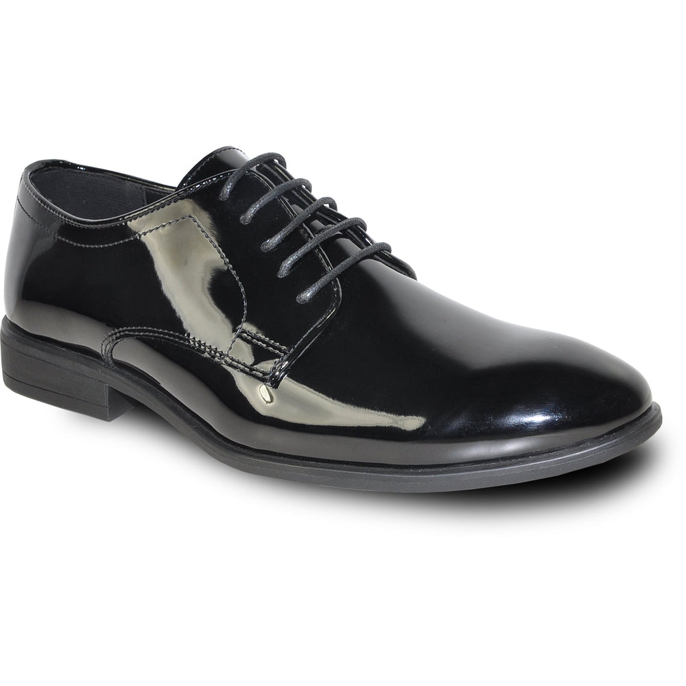 Bravo Mens Classic Plain Toe Shiny Patent Tuxedo Oxford Dress Shoe in Black