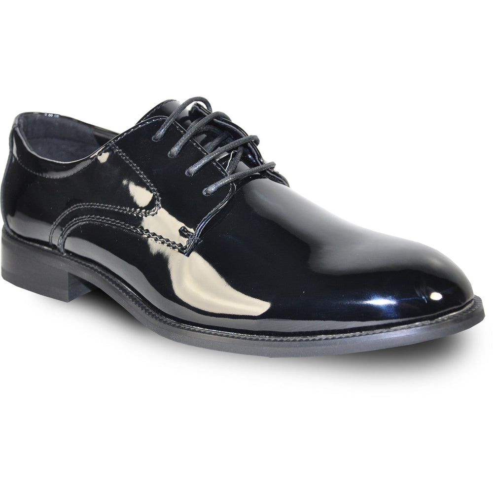 Bravo Mens Plain Round Toe Shiny Patent Tuxedo Shoe in Black