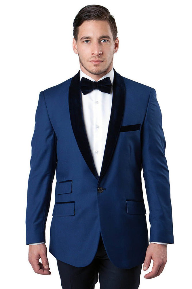 Men's Velvet Shawl Collar Tuxedo Jacket in Blue