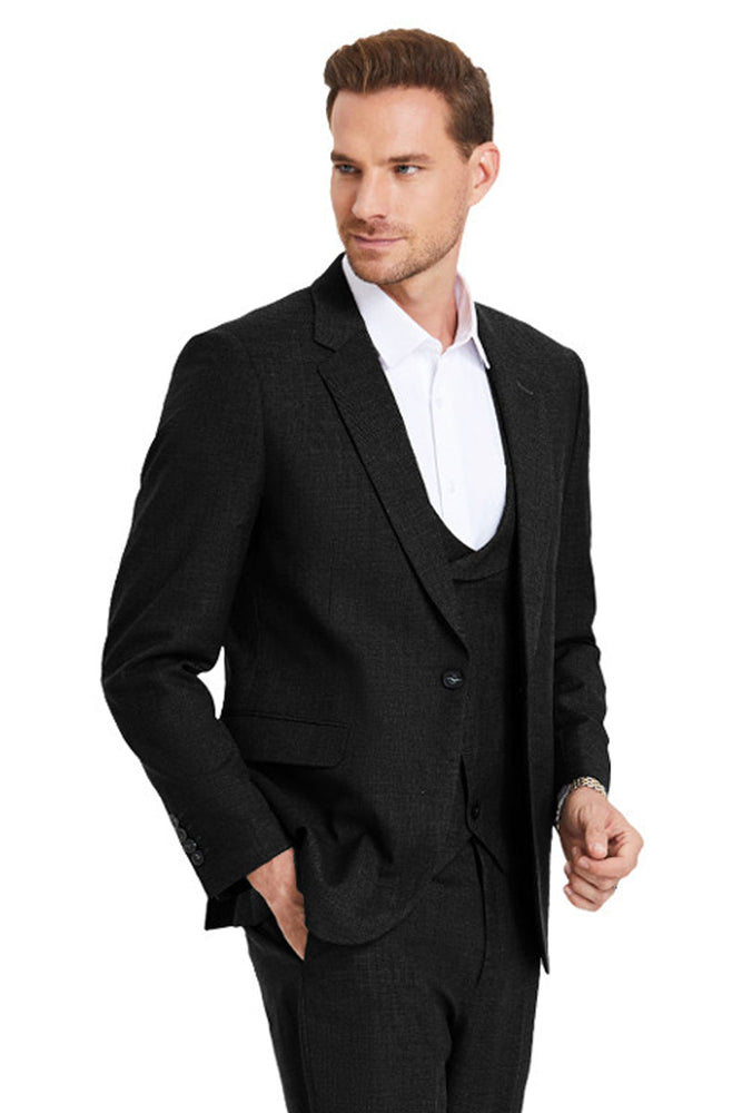 Men's Sharkskin Double Breasted Vest in Black