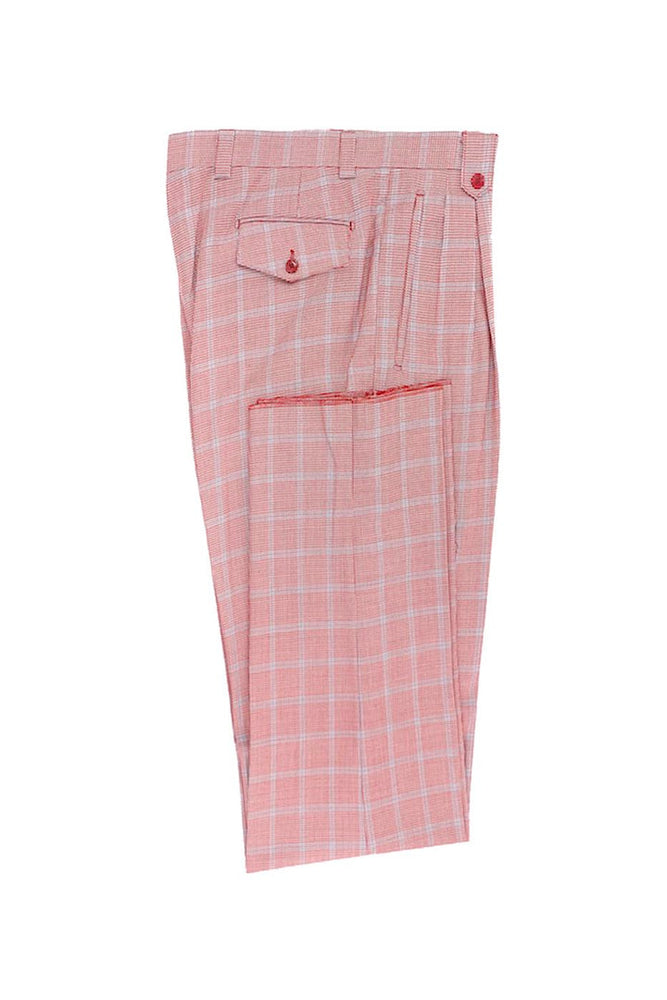 Tiglio Luxe Red Houndstooth with Light Blue Windowpane Wide Leg Wool Dress Pants 2576 CT552455