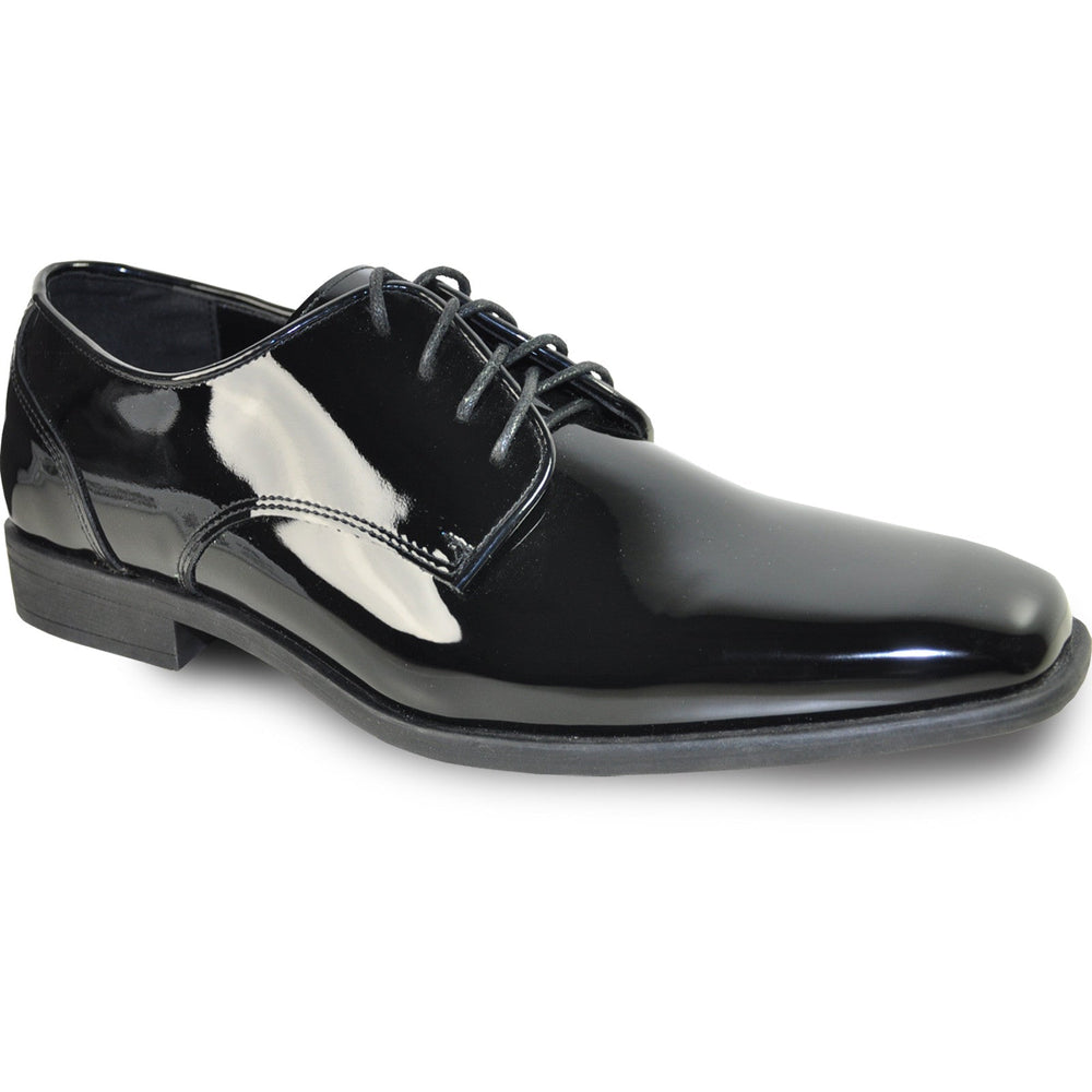Bravo Mens Modern Pointy Square Toe Oxford Patent Tuxedo Shoe in Black