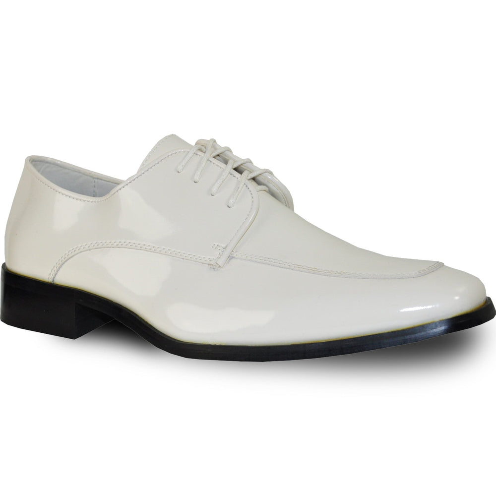 Bravo Mens Classic Moc Toe Shiny Patent Tuxedo Prom Shoe in Ivory