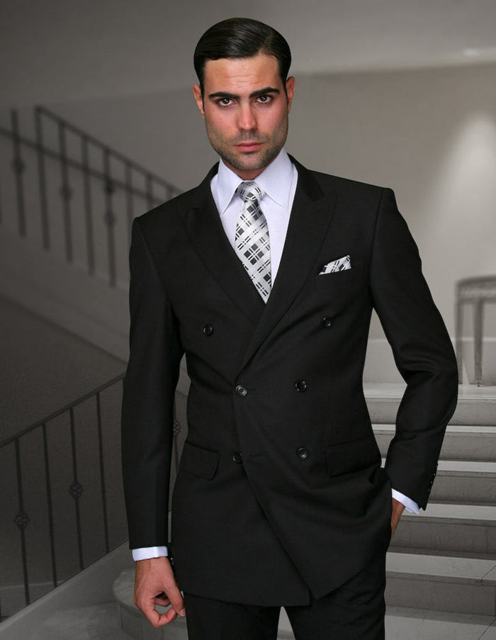 Statement Black Double Breasted Wool Modern Fit Designer Suit for Men TZD-100