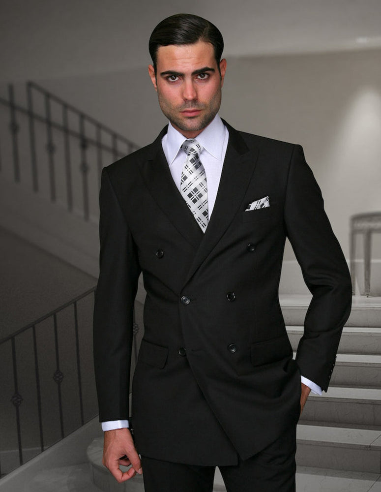 Statement Black Double Breasted Wool Modern Fit Designer Suit for Men TZD-100