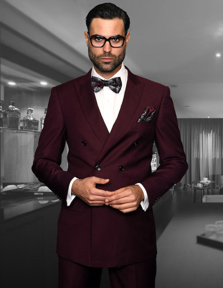 Statement Mens Double Breasted Burgundy Modern Fit Wool Suit TZD-100