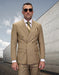 Statement Men's Double Breasted Wool Beige Caramel Modern Fit Suit TZD-100