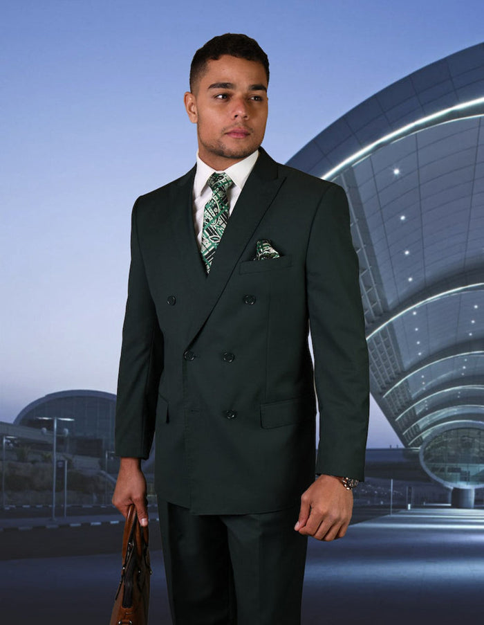 Statement Mens Double Breasted Hunter Green Modern Fit Suit TZD-100
