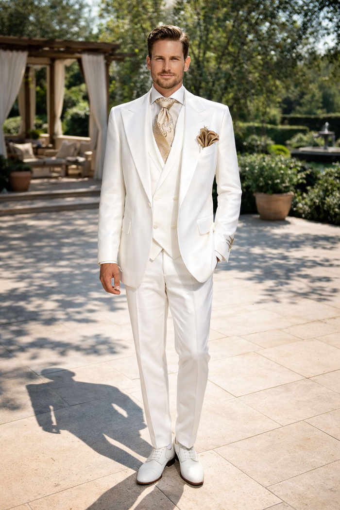 Tailored Men’s Suit in Winter White – Rossi Man ELI RM202 Formal 3-Piece Set
